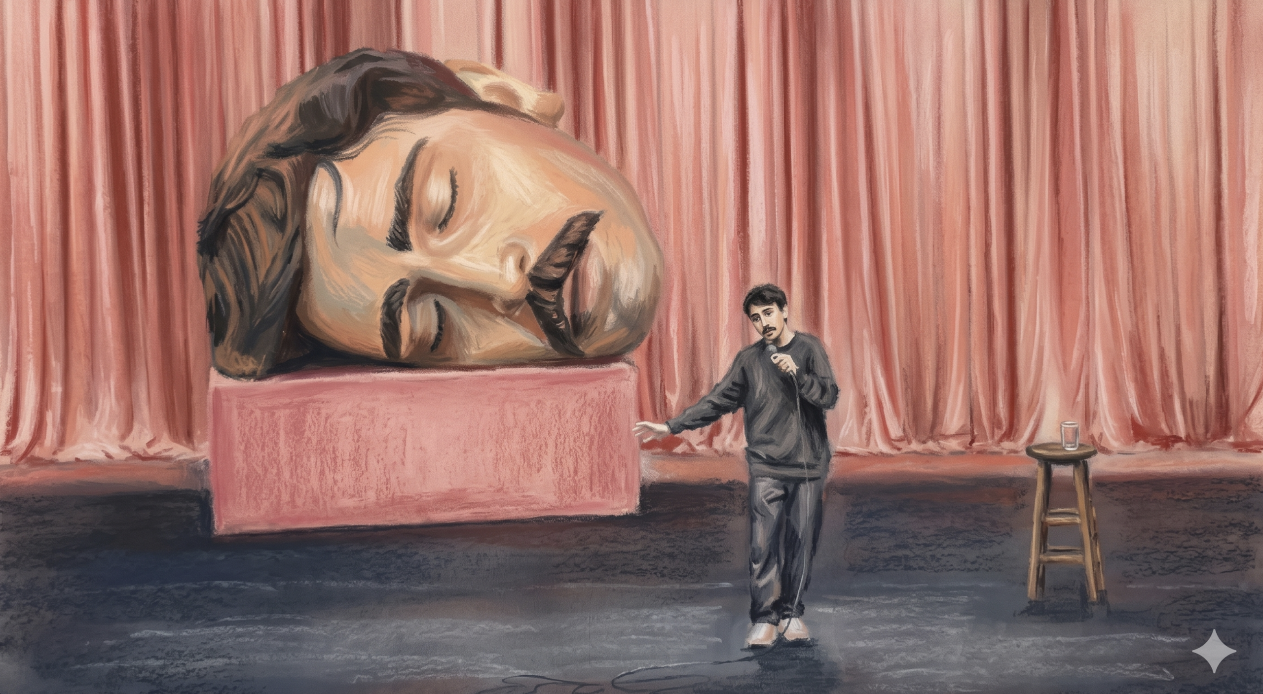 Deniz Göktaş - "Ölü Deniz" Stand-up Gösterisi Pastel Boya İllüstrasyonu